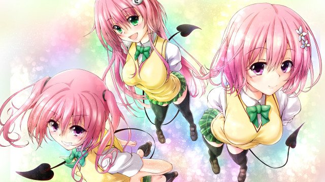Three pink haired anime girls #2 free wallpaper for desktop - medium preview image