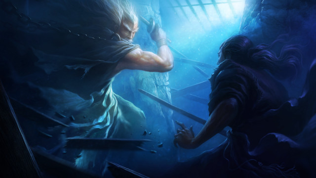 Man sword woman cave light free wallpaper for desktop - medium preview image