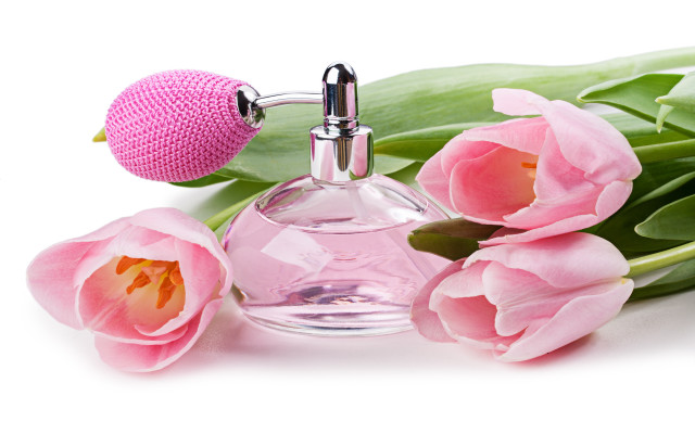 Perfume pink flowers white background free wallpaper for desktop - medium preview image