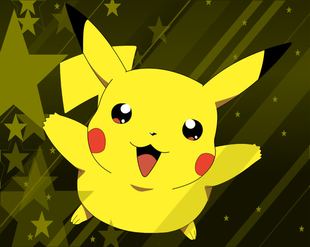 Cartoon pikachu stars green background free wallpaper for desktop - medium preview image