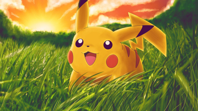 Pikachu grass sunset red sky free wallpaper for desktop - medium preview image