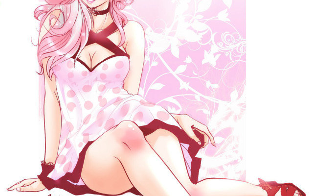Pink hair pink dress sitting free wallpaper for desktop - medium preview image