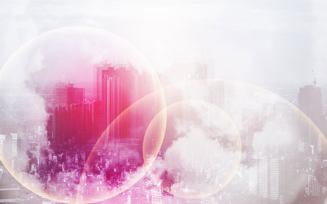 City buildings clouds pink white free wallpaper for desktop - medium preview image