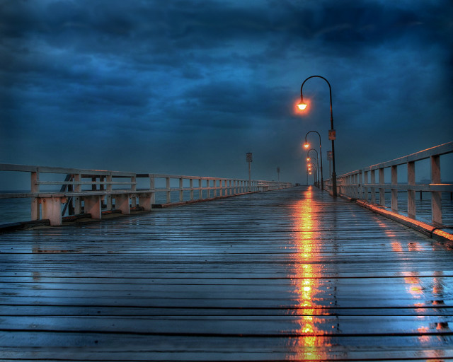 Pier street light night dark free wallpaper for desktop - medium preview image
