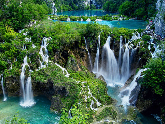 Waterfall river forest blue lake free wallpaper for desktop - medium preview image