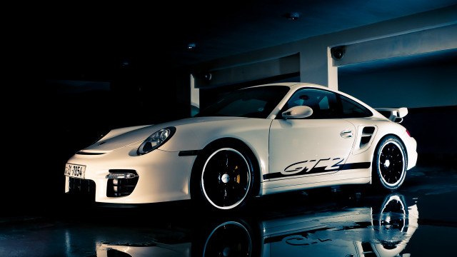 White porsche sports car garage free wallpaper for desktop - medium preview image