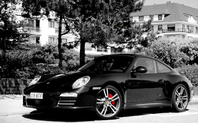 Porsche gtr black white parking free wallpaper for desktop - medium preview image