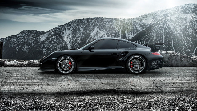 Black sports car mountain range free wallpaper for desktop - medium preview image