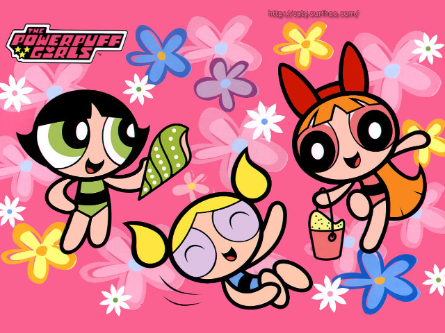 Cartoon girls flower pink background free wallpaper for desktop - medium preview image