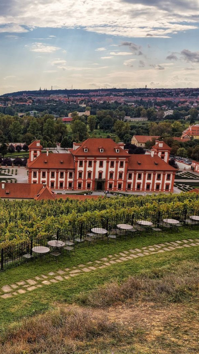 Large building trees grass field free wallpaper for mobile - medium preview image