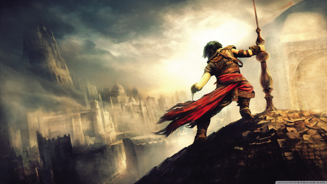 Man red outfit sword hill free wallpaper for desktop - medium preview image