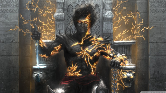 Man throne sword fire mouth free wallpaper for desktop - medium preview image