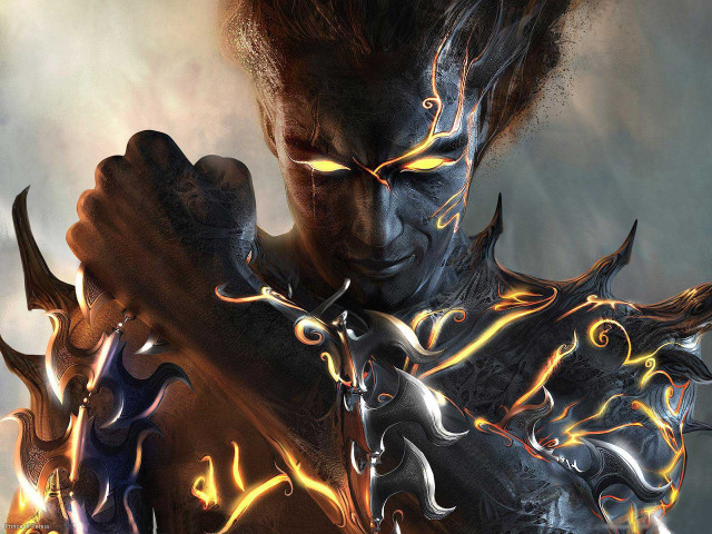 Man sword demon face flames free wallpaper for desktop - medium preview image