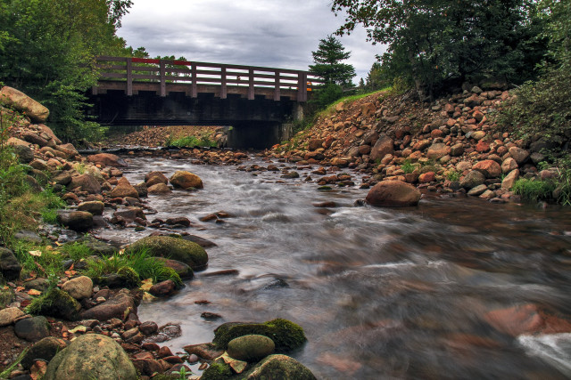 River bridge rocks trees background free wallpaper for desktop - medium preview image