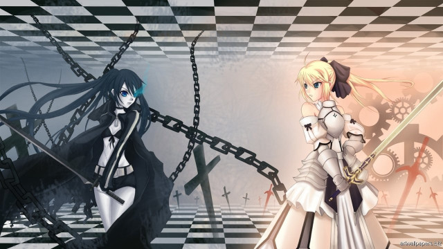 Anime characters white dresses black free wallpaper for desktop - medium preview image