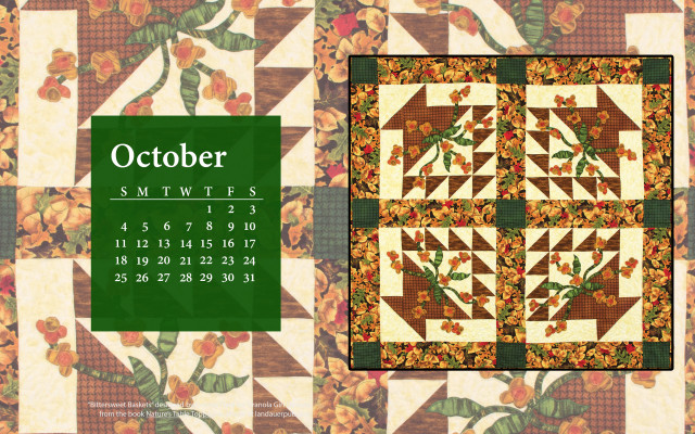 Calendar quilted green flower arts free wallpaper for desktop - medium preview image