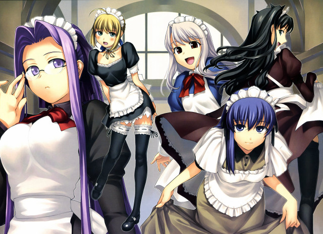 Anime girls maid outfits posing free wallpaper for desktop - medium preview image