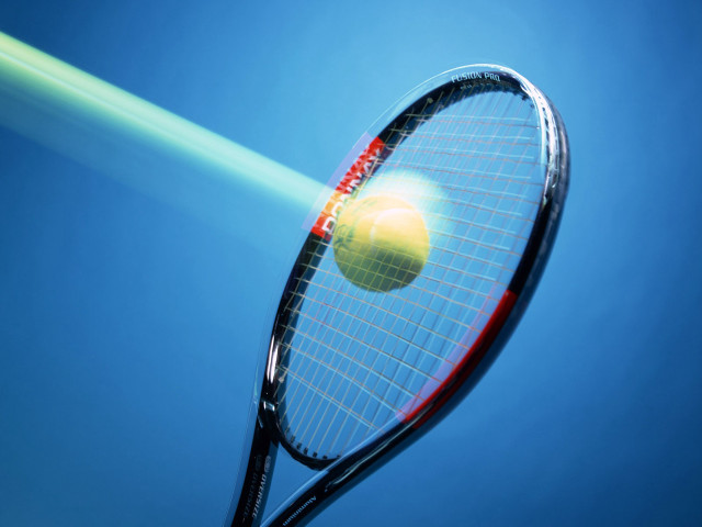 Tennis racket hitting ball blue free wallpaper for desktop - medium preview image