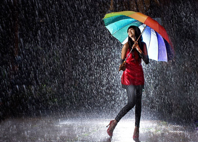 Woman umbrella rainbow red shirt free wallpaper for desktop - medium preview image