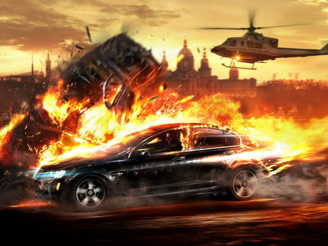 Fire helicopter car destruction autumn free wallpaper for desktop - medium preview image