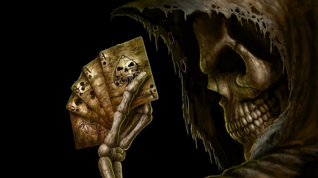 Skeleton holding card skull arm #3 free wallpaper for desktop - medium preview image
