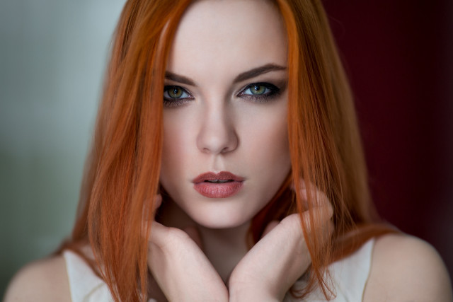 Gothic redhair blueeyes portrait realistic free wallpaper for desktop - medium preview image