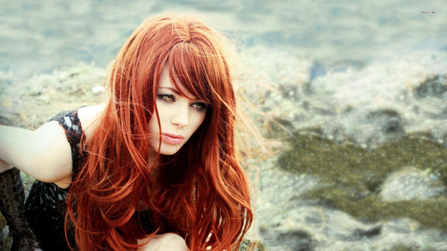 Red hair gothic portrait beach free wallpaper for desktop - medium preview image