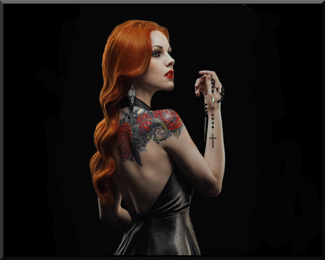 Woman red hair tattoos back free wallpaper for desktop - medium preview image