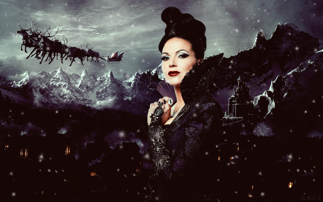 Woman black santa flying sleigh free wallpaper for desktop - medium preview image