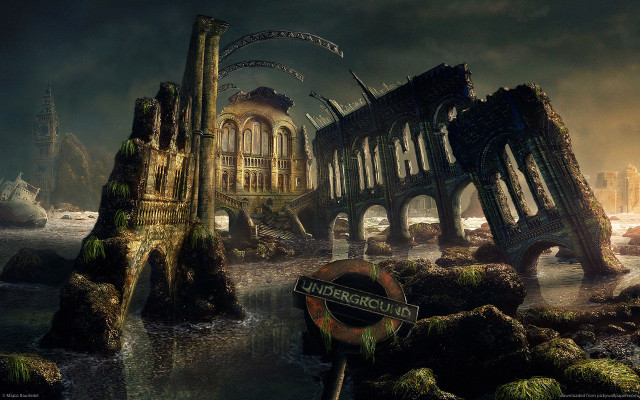 Ruined building river welcome city free wallpaper for desktop - medium preview image