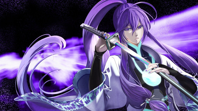 Anime character sword purple background #3 free wallpaper for desktop - medium preview image