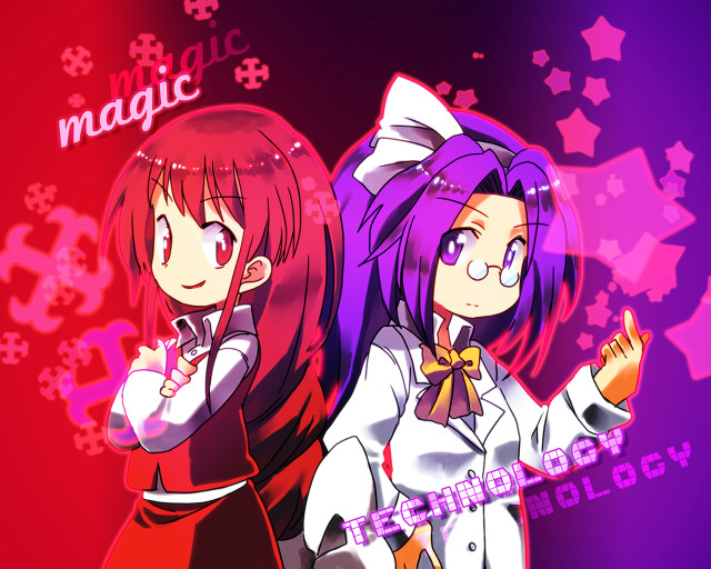 Anime girls purple hair red free wallpaper for desktop - medium preview image