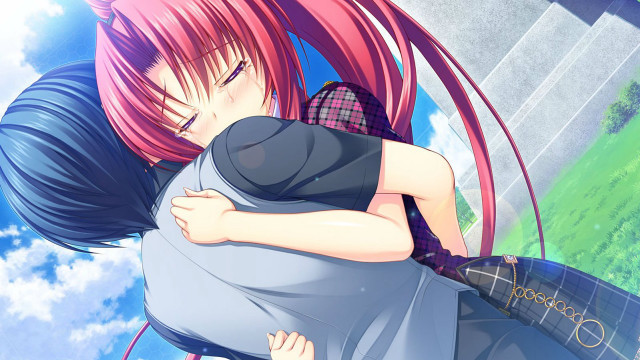 Pink hair hug blue sky free wallpaper for desktop - medium preview image