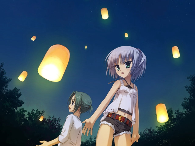 Couple night sky lanterns holding free wallpaper for desktop - medium preview image