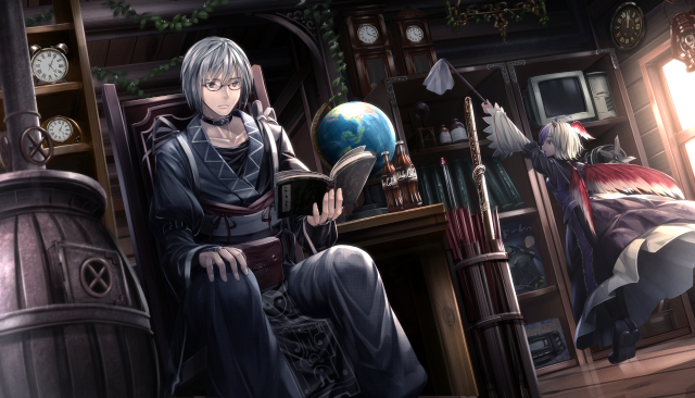 Man sitting chair room clock free wallpaper for desktop - medium preview image