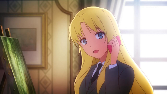 Blonde woman talking cell phone free wallpaper for desktop - medium preview image