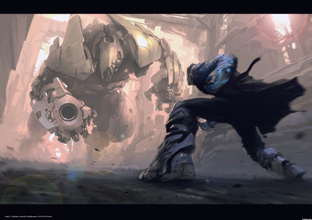 Futuristic suit man running robot free wallpaper for desktop - medium preview image