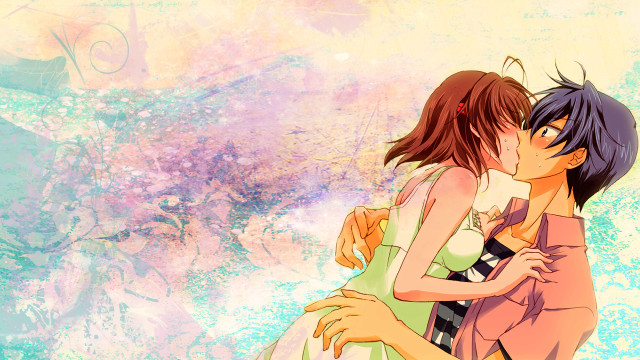 Anime couple hugging colorful background #3 free wallpaper for desktop - medium preview image