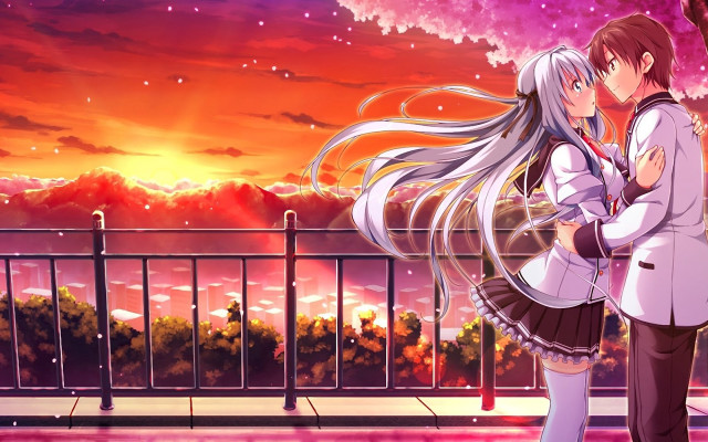 Anime couple sunset sky clouds #2 free wallpaper for desktop - medium preview image