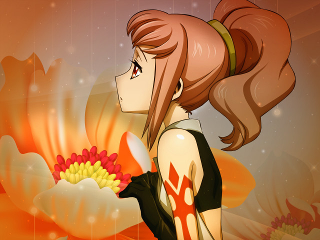 Cartoon girl holding flowers sky free wallpaper for desktop - medium preview image