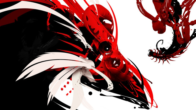 Red black dragon white background free wallpaper for desktop - medium preview image