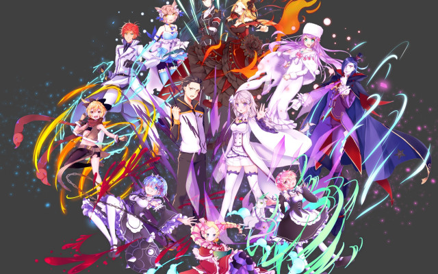 Anime colorful lines black background free wallpaper for desktop - medium preview image