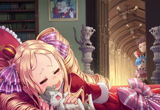 Girl laying bed cat lap #2 free wallpaper for desktop - medium preview image