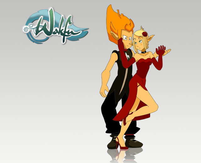 Cartoon dancing couple reddress blonde free wallpaper for desktop - medium preview image
