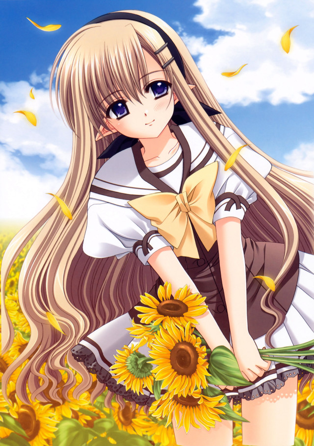 Girl long hair sunflower field free wallpaper for mobile - medium preview image