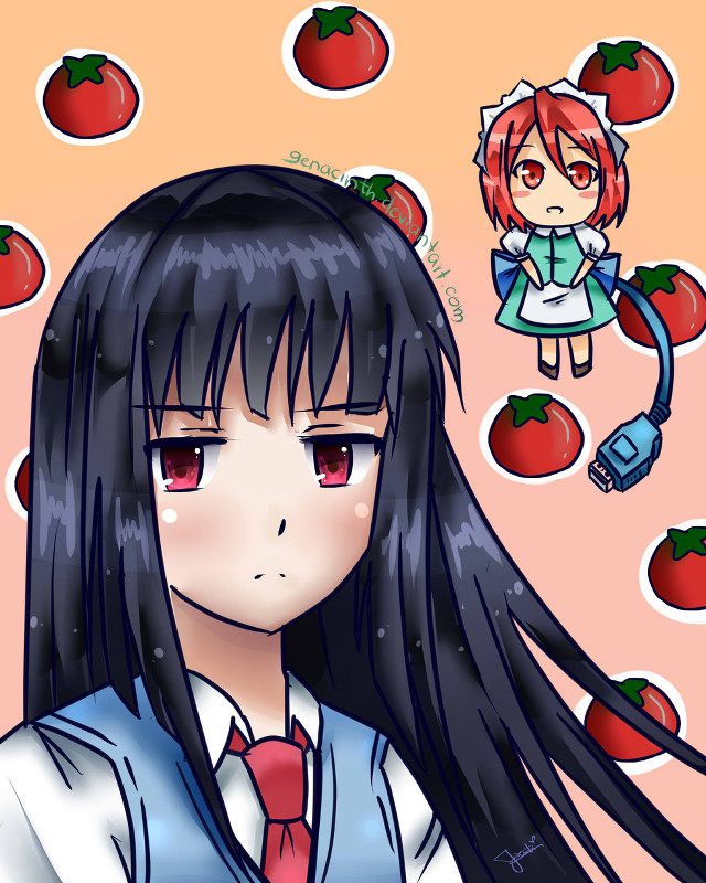 Girl black hair red tie free wallpaper for mobile - medium preview image