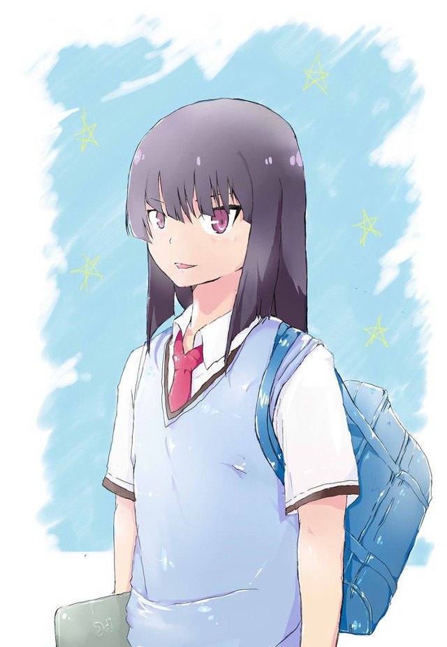 Girl backpack blue background stars free wallpaper for mobile - medium preview image