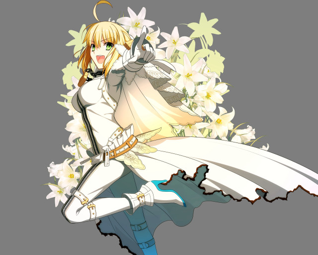 Woman white dress flowers sword free wallpaper for desktop - medium preview image