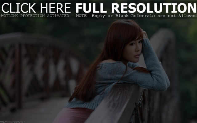 Woman leaning wooden bench hand free wallpaper for desktop - medium preview image