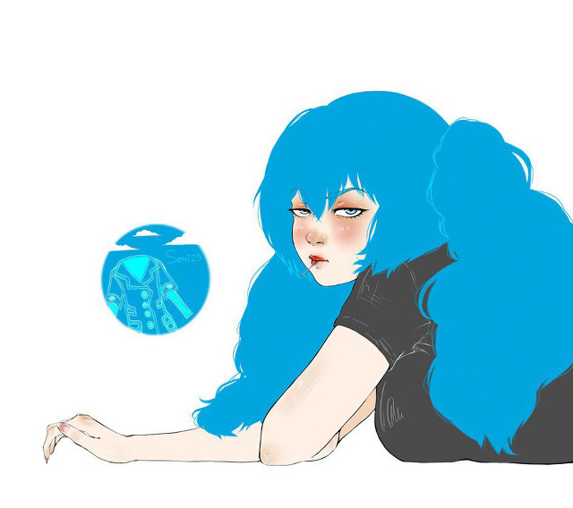 Woman blue hair blue objects free wallpaper for tablet - medium preview image